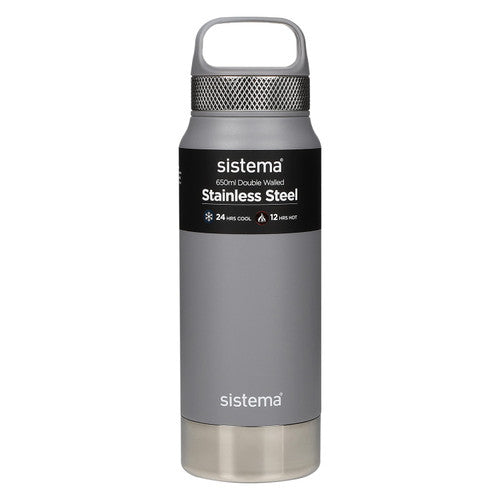 Sistema Stainless Steel Insulated Drink Bottle with Carry Handle 650ml Assorted