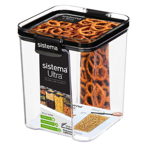 Sistema Ultra Clear Plastic Container Square 920ml Black