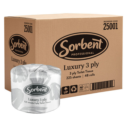 Sorbent 25001 Luxury Toilet Tissue 3 Ply 225 Sheets Carton of 48