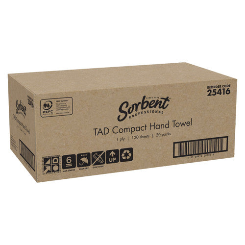 Sorbent 25416 Compact TAD Hand Towel 1 Ply 120 Sheets Carton of 20