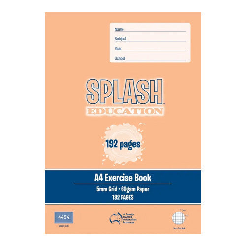 Splash Education A4 Exercise Book 192 Page 5mm Grid Pack of 5