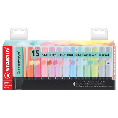 Stabilo Boss Original Pastel Highlighter Desk Set of 15 Assorted Colours