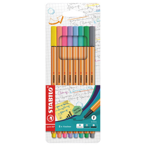 Stabilo Point 88 Fineliner Pastel Assorted Wallet of 8