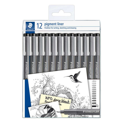 Staedtler 308 Pigment Liner Black Assorted Line Width Pack of 12
