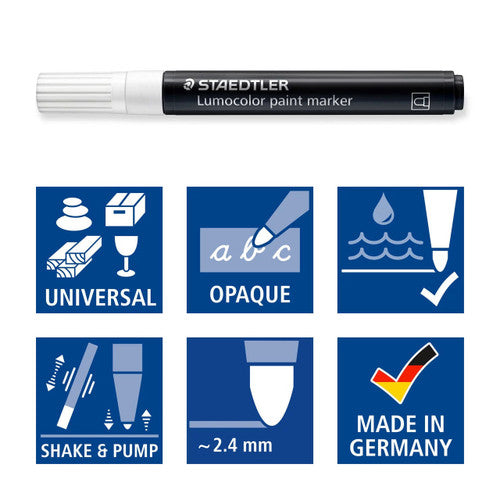 Staedtler 349 Lumocolor Paint Acrylic Marker Black Pack of 10