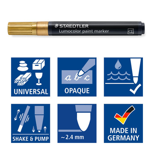 Staedtler 349 Lumocolor Paint Acrylic Marker Gold Pack of 10