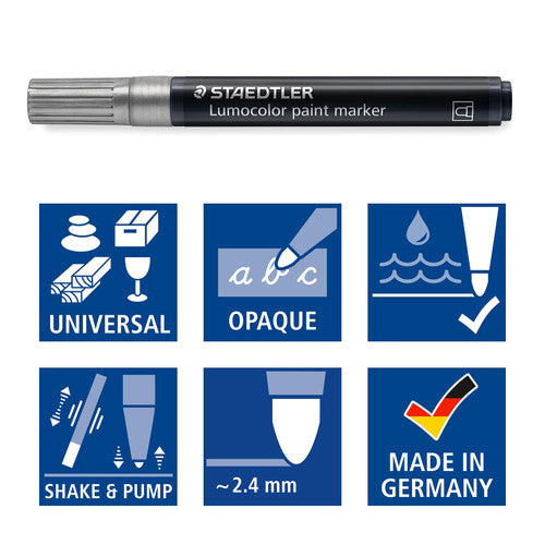 Staedtler 349 Lumocolor Paint Acrylic Marker Silver Pack of 10