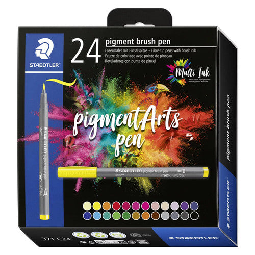 Staedtler Pigment Arts 371 C24 brush pens pack of 24 assorted showing lightfast pigment ink flexible brush nib complete palette for illustration