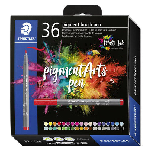 Staedtler 371 Pigment Arts Brush Pen Assorted Colours Pack of 36