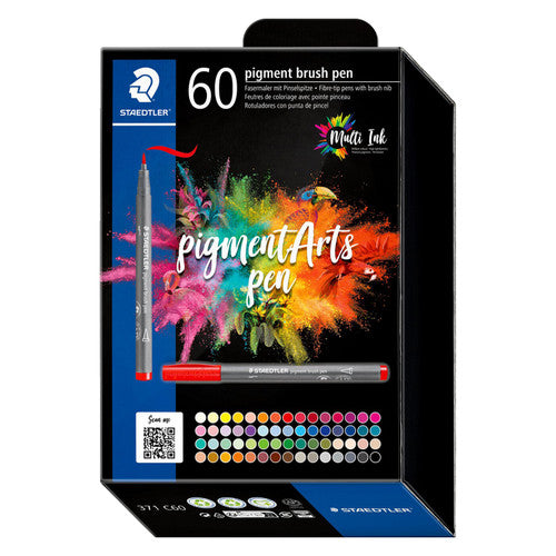 Staedtler 371 Pigment Arts Brush Pen Assorted Colours Pack of 60
