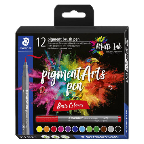 Staedtler Pigment Arts 371 C12-1 brush pens pack of 12 basic showing foundational primary secondary palette for brush pen beginners