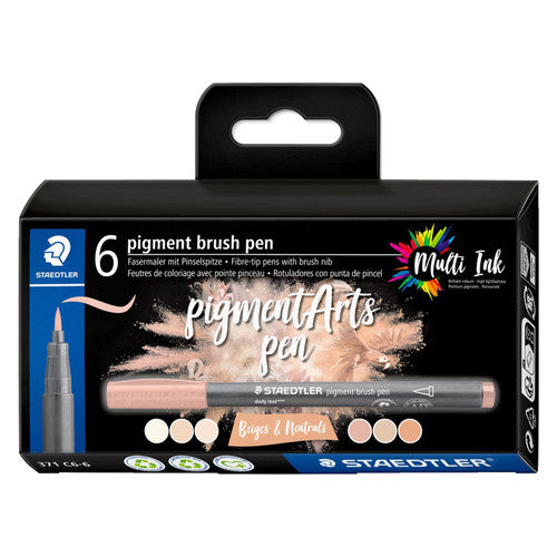 Staedtler 371 Pigment Arts Brush Pen Beiges Neutrals Pack of 6