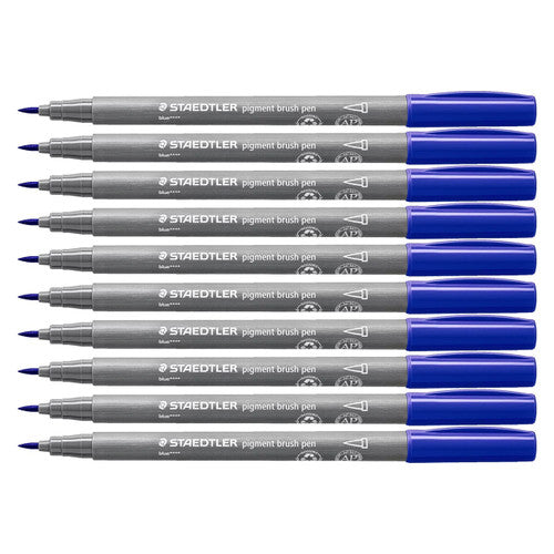 Staedtler 371 Pigment Arts Brush Pen Blue Pack of 10