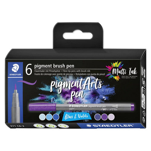Staedtler 371 Pigment Arts Brush Pen Blues and Violets Pack of 6