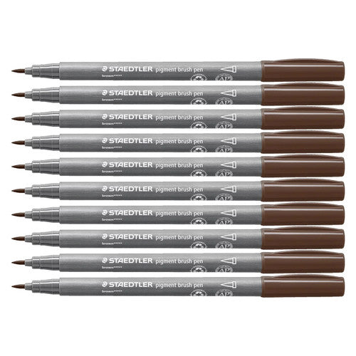 Staedtler 371 Pigment Arts Brush Pen Brown Pack of 10