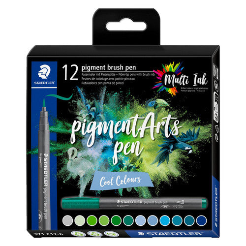Staedtler 371 Pigment Arts Brush Pen Cool Colours Pack of 12