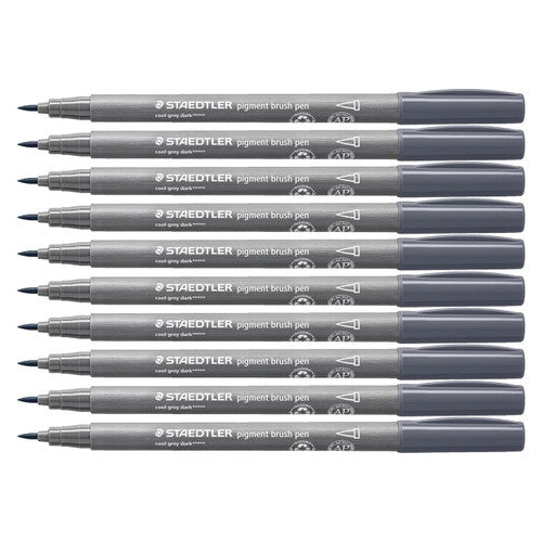 Staedtler 371 Pigment Arts Brush Pen Cool Grey Dark Pack of 10