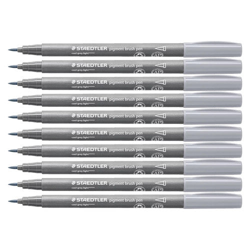 Staedtler Pigment Arts 371-870 brush pen Cool Grey Light pack of 10 showing pale cool neutral for architectural and urban illustration