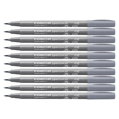 Staedtler 371 Pigment Arts Brush Pen Cool Grey Medium Pack of 10
