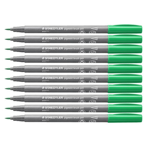 Staedtler 371 Pigment Arts Brush Pen Green Pack of 10