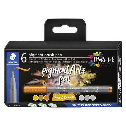Staedtler 371 Pigment Arts Brush Pen Greys and Caramels Pack of 6