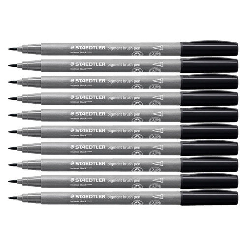 Staedtler 371 Pigment Arts Brush Pen Intense Black Pack of 10