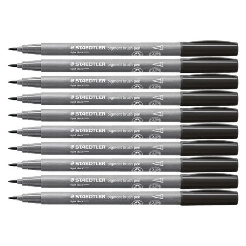 Staedtler 371 Pigment Arts Brush Pen Light Black Pack of 10