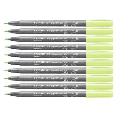 Staedtler 371 Pigment Arts Brush Pen Lime Green Pack of 10