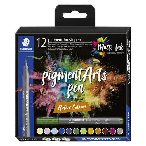Staedtler 371 Pigment Arts Brush Pen Nature Colours Pack of 12