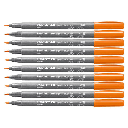 Staedtler Pigment Arts 371-4 brush pen Orange pack of 10 showing vivid warm orange for sunset, autumn and tropical illustration work