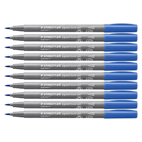 Staedtler 371 Pigment Arts Brush Pen Pacific Blue Pack of 10