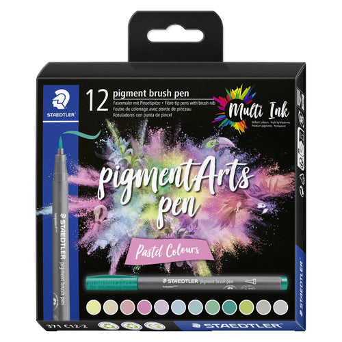 Staedtler 371 Pigment Arts Brush Pen Pastel Colours Pack of 12