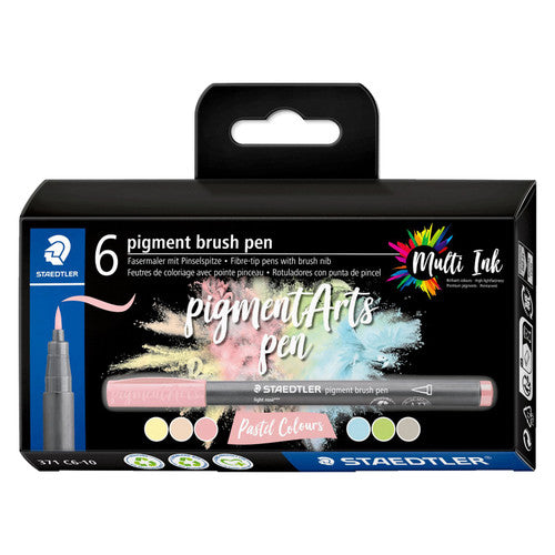 Staedtler 371 Pigment Arts Brush Pen Pastel Colours Pack of 6