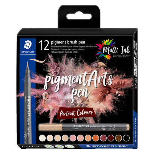 Staedtler 371 Pigment Arts Brush Pen Portrait Colours Pack of 12