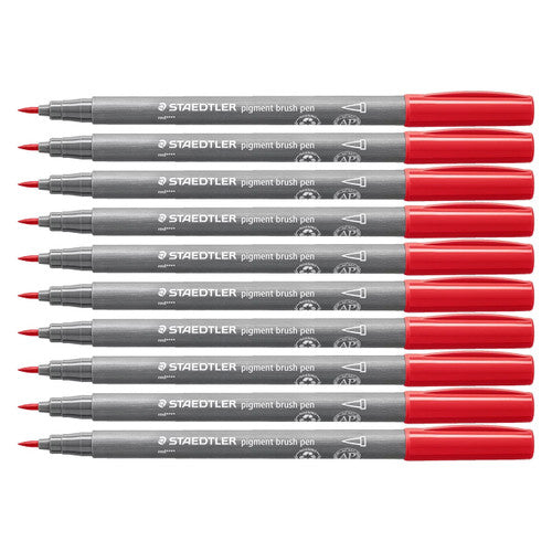 Staedtler 371 Pigment Arts Brush Pen Red Pack of 10