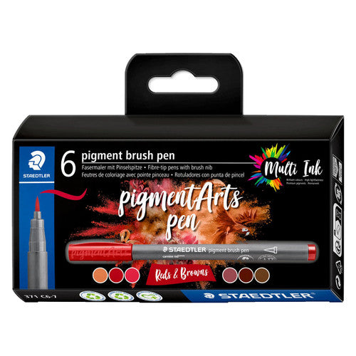 Staedtler 371 Pigment Arts Brush Pen Reds and Browns Pack of 6