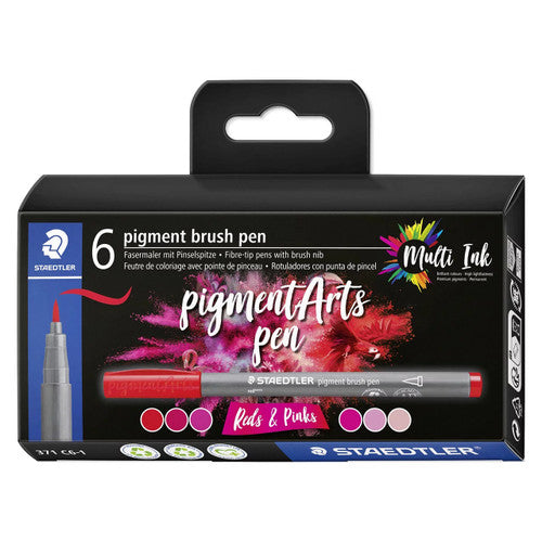 Staedtler 371 Pigment Arts Brush Pen Reds and Pinks Pack of 6