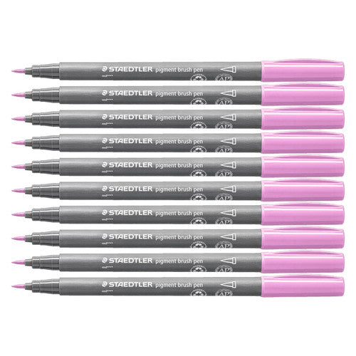 Staedtler Pigment Arts 371-208 brush pen rose pink box of 10 showing warm romantic pink for botanical rose peony and wedding stationery