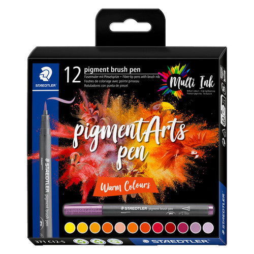 Staedtler 371 Pigment Arts Brush Pen Warm Colours Pack of 12