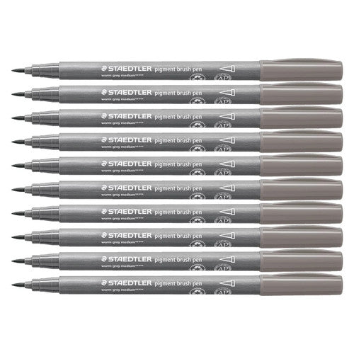 Staedtler 371 Pigment Arts Brush Pen Warm Grey Medium Pack of 10