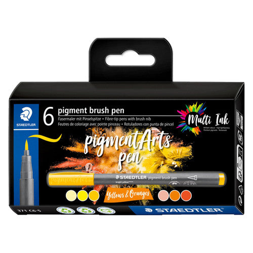 Staedtler 371 Pigment Arts Brush Pen Yellows and Oranges Pack of 6