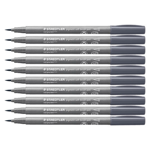 Staedtler 372 Pigment Arts Soft Brush Pen Cool Grey Dark Pack of 10