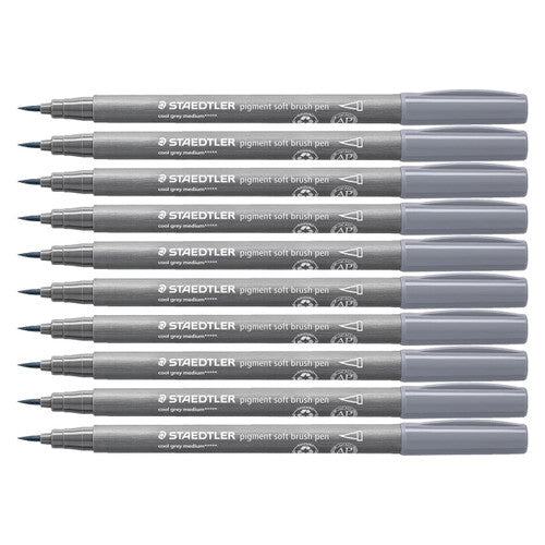 Staedtler 372 Pigment Arts Soft Brush Pen Cool Grey Medium Pack of 10
