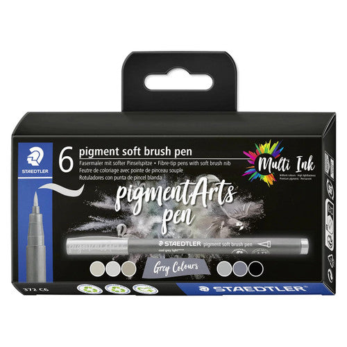 Staedtler 372 Pigment Arts Soft Brush Pen Grey Colours Pack of 6