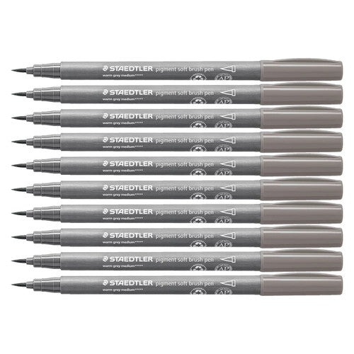Staedtler 372 Pigment Arts Soft Brush Pen Warm Grey Medium Pack of 10