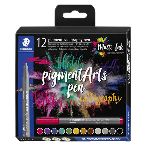 Staedtler 375 Pigment Arts Calligraphy Pen Assorted Colours Pack of 12