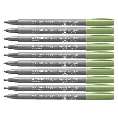 Staedtler 375 Pigment Arts Calligraphy Pen Olive Green Pack of 10
