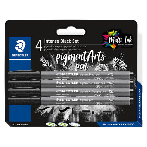 Staedtler 37 Pigment Arts Pen Assorted Tips Intense Black Pack of 4