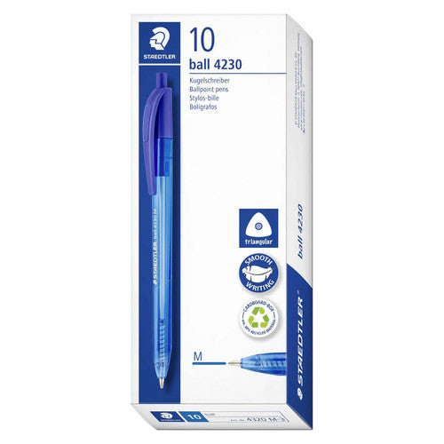 Staedtler 4230 M Retractable Triangular Ballpoint Pen Medium Blue Pack of 10