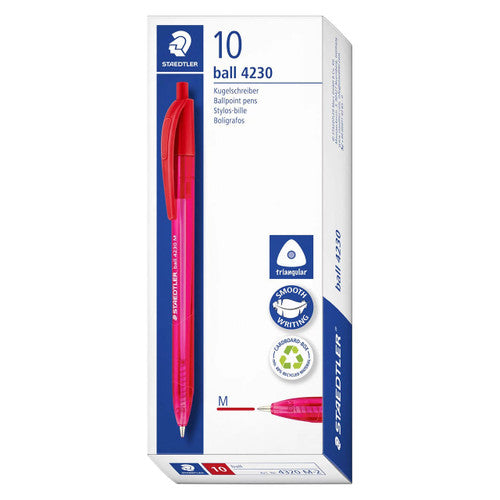 Staedtler 4230 M Retractable Triangular Ballpoint Pen Medium Red Pack of 10